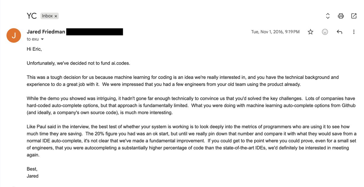 The rejection letter from YC